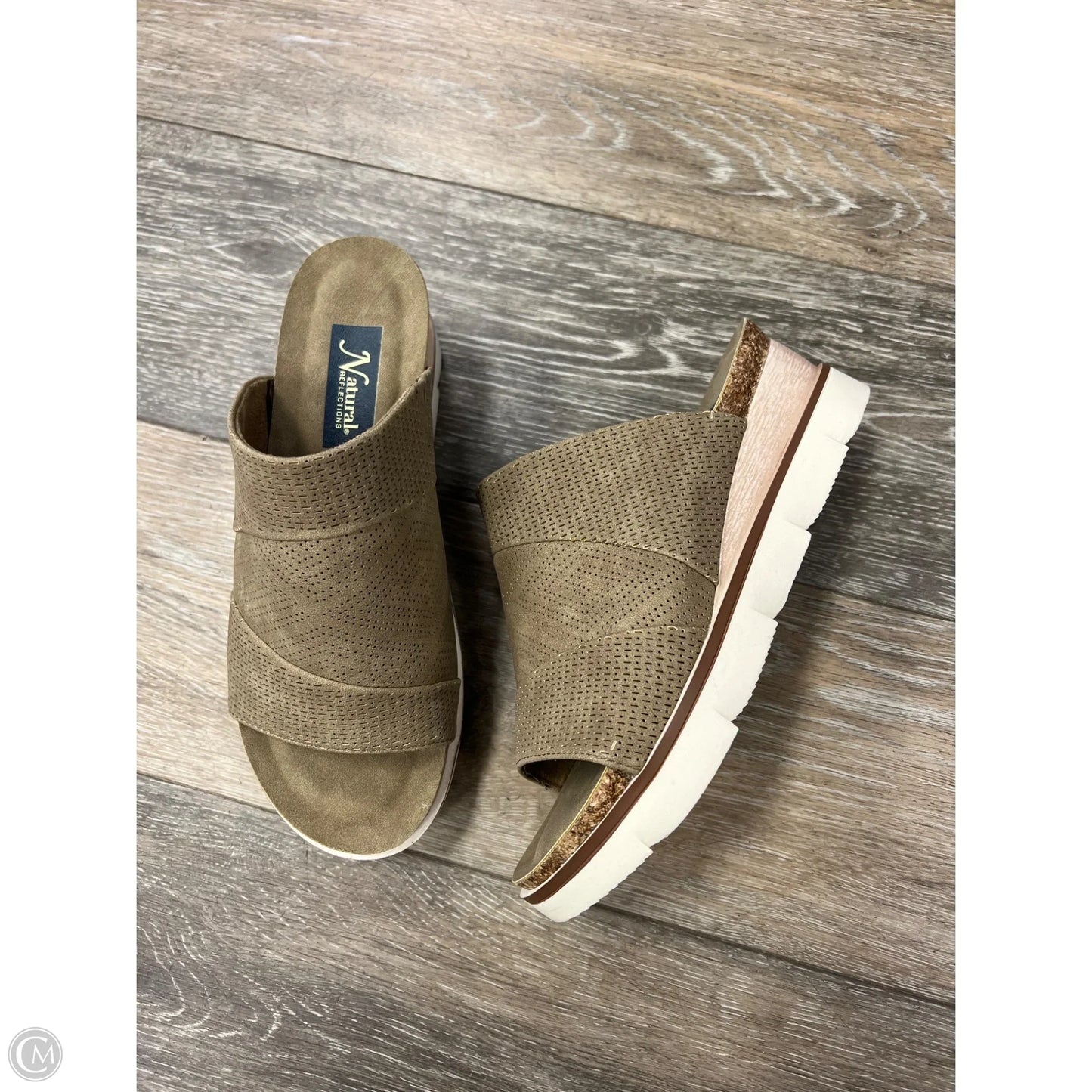 Sandals Heels Wedge By Natural Reflections In Tan, Size: 7