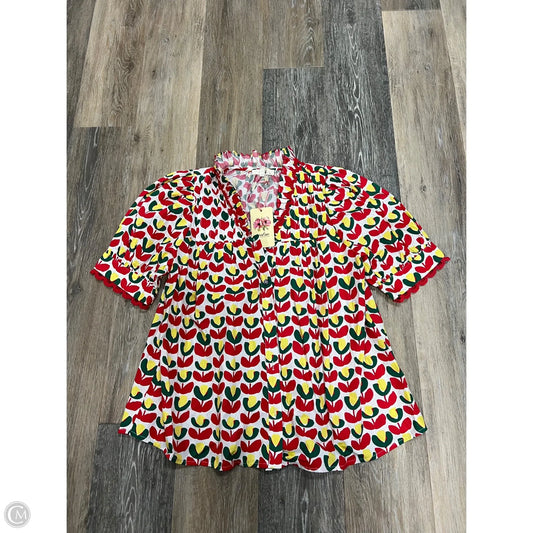Blouse Short Sleeve By Entro In Red & White, Size: M