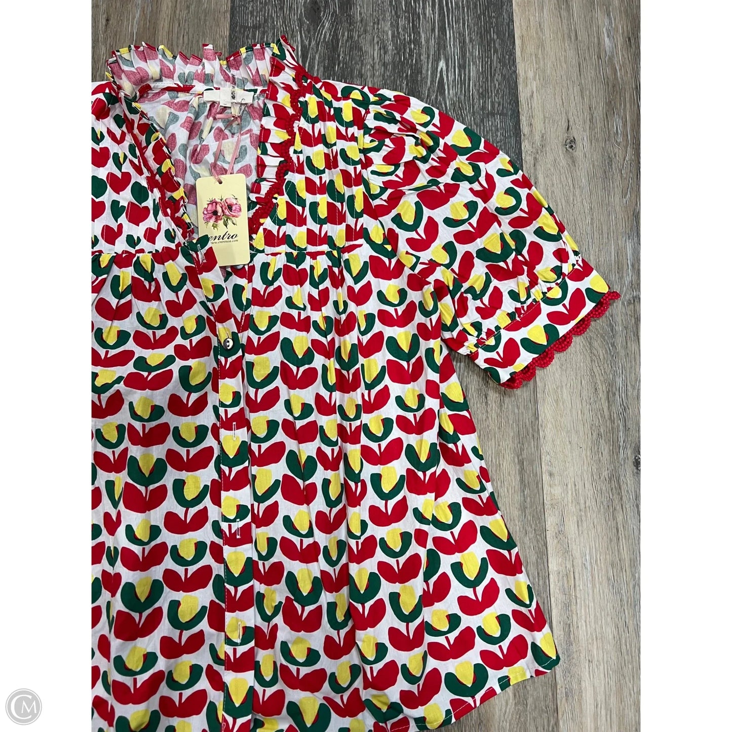 Blouse Short Sleeve By Entro In Red & White, Size: M