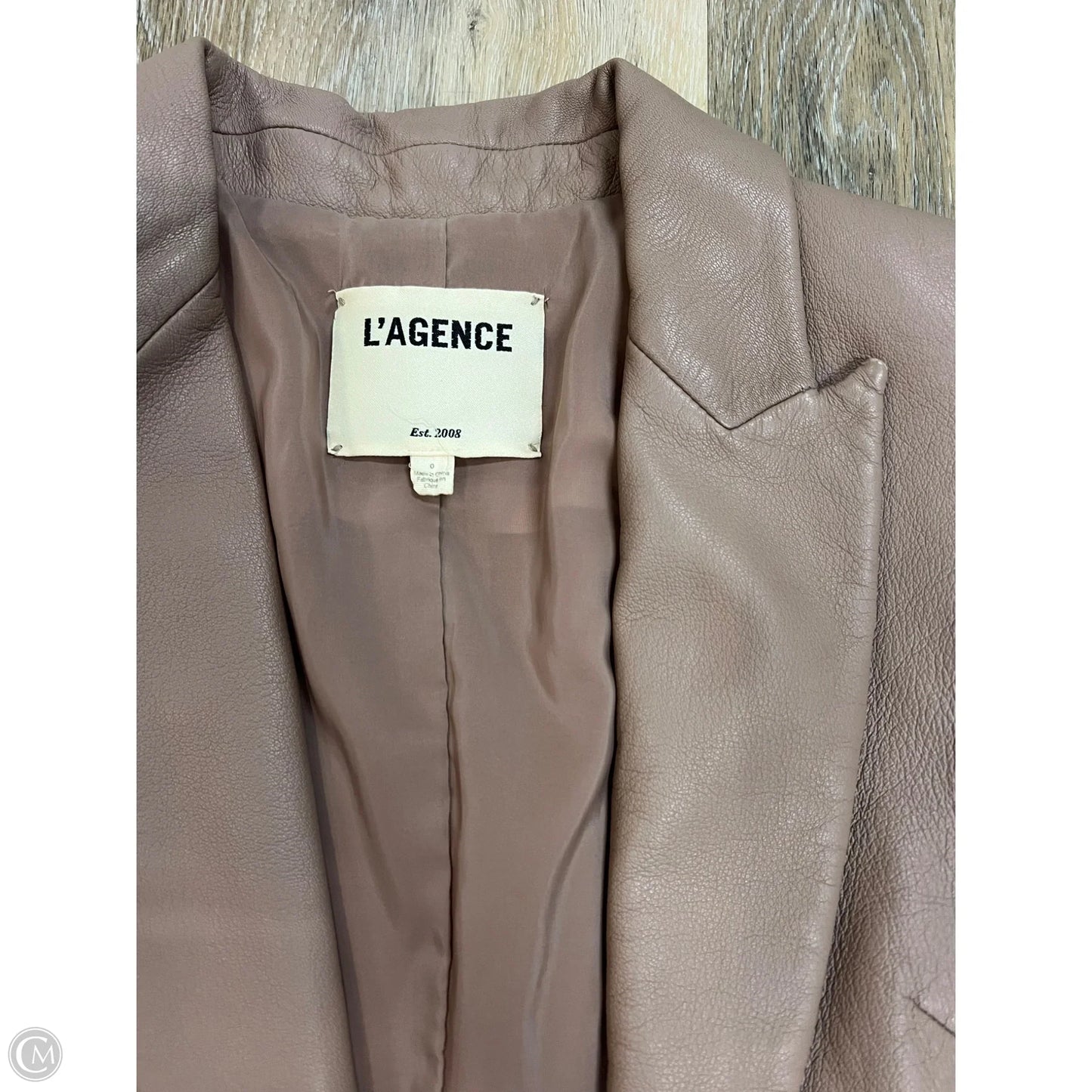 Blazer Leather Designer By L Agence In Tan, Size: 0