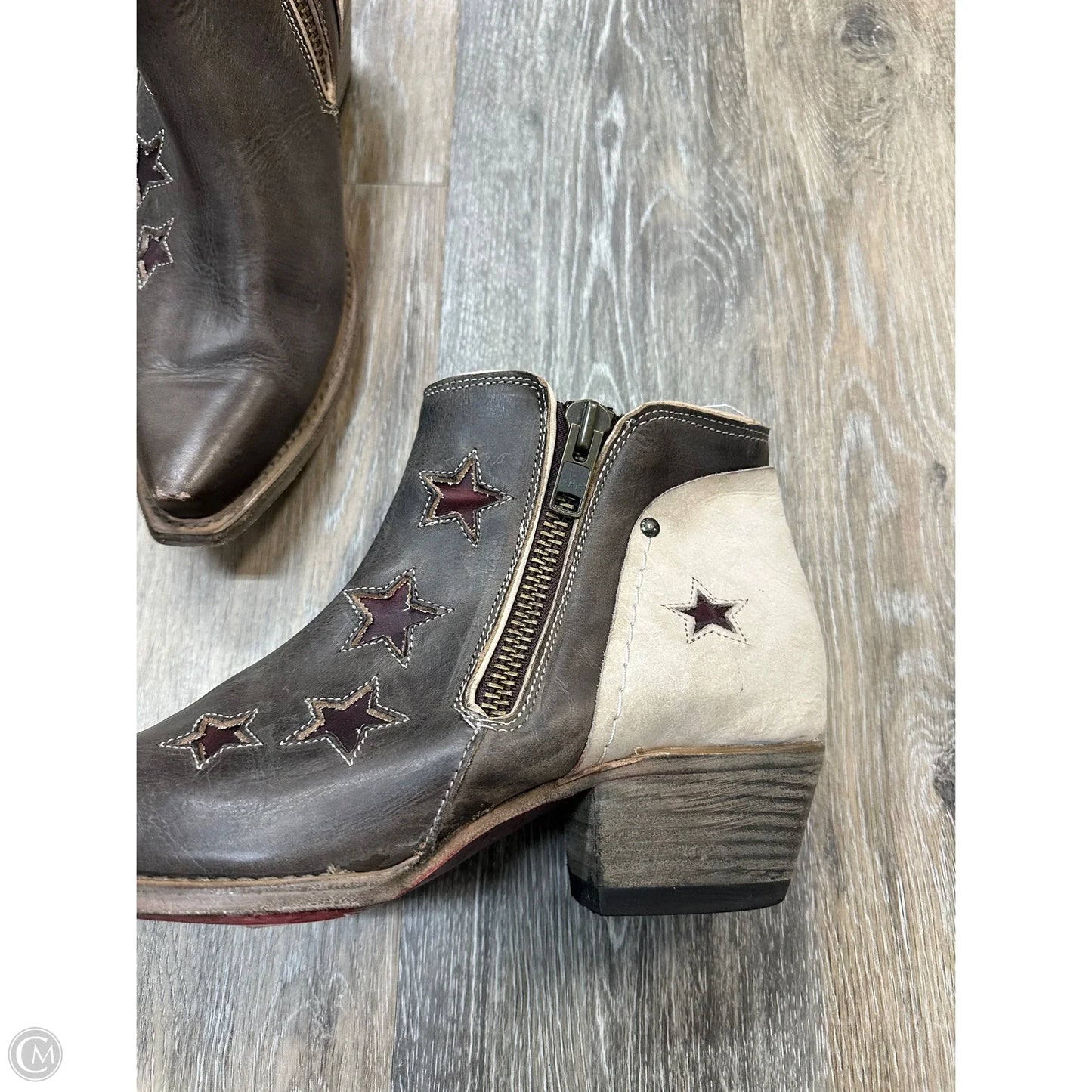 Boots Ankle Heels By Freebird In Brown & Cream, Size: 11