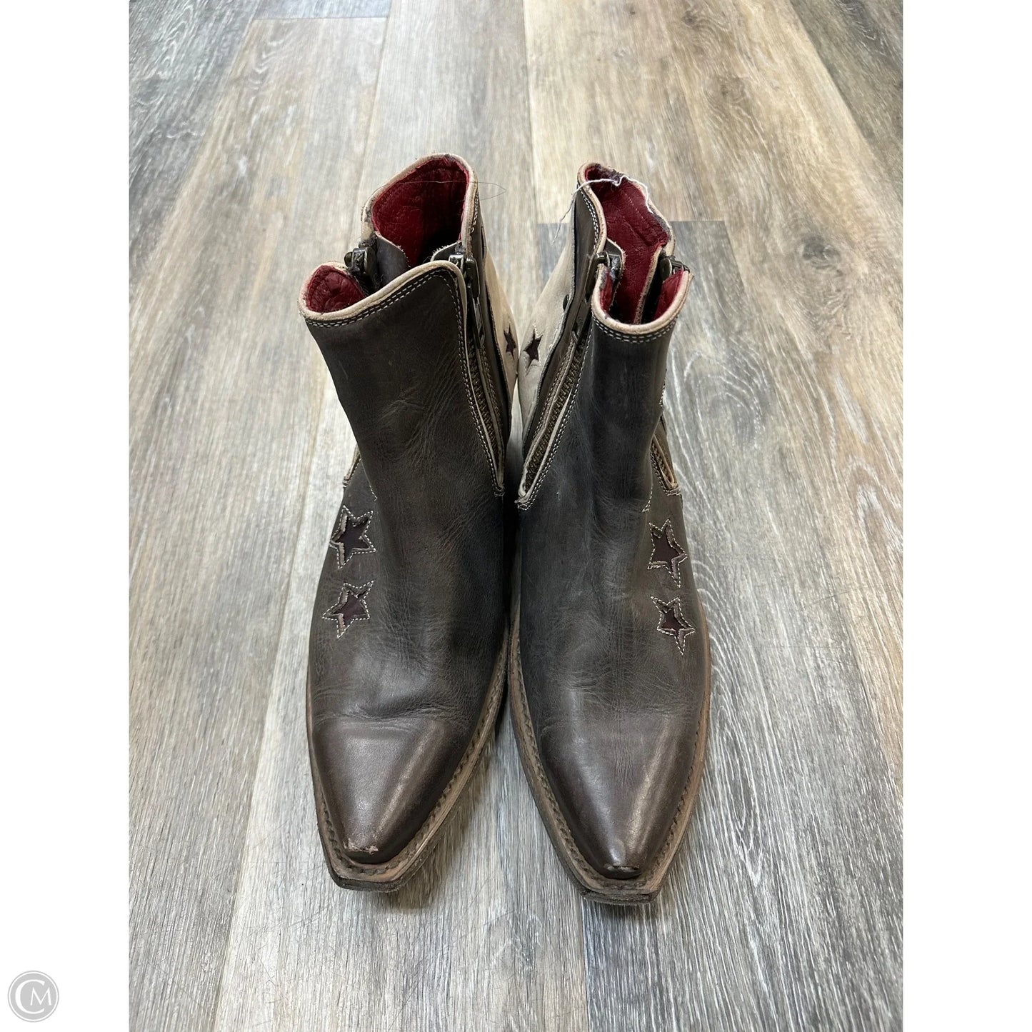 Boots Ankle Heels By Freebird In Brown & Cream, Size: 11