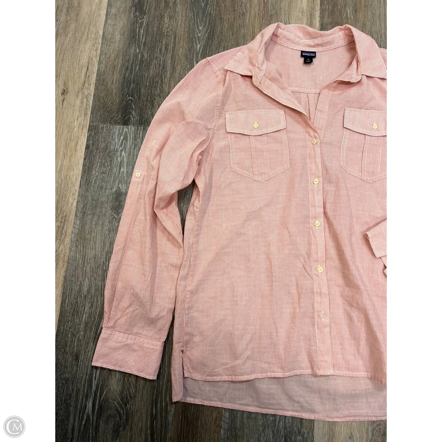 Blouse Long Sleeve By Patagonia In Striped Pattern, Size: M