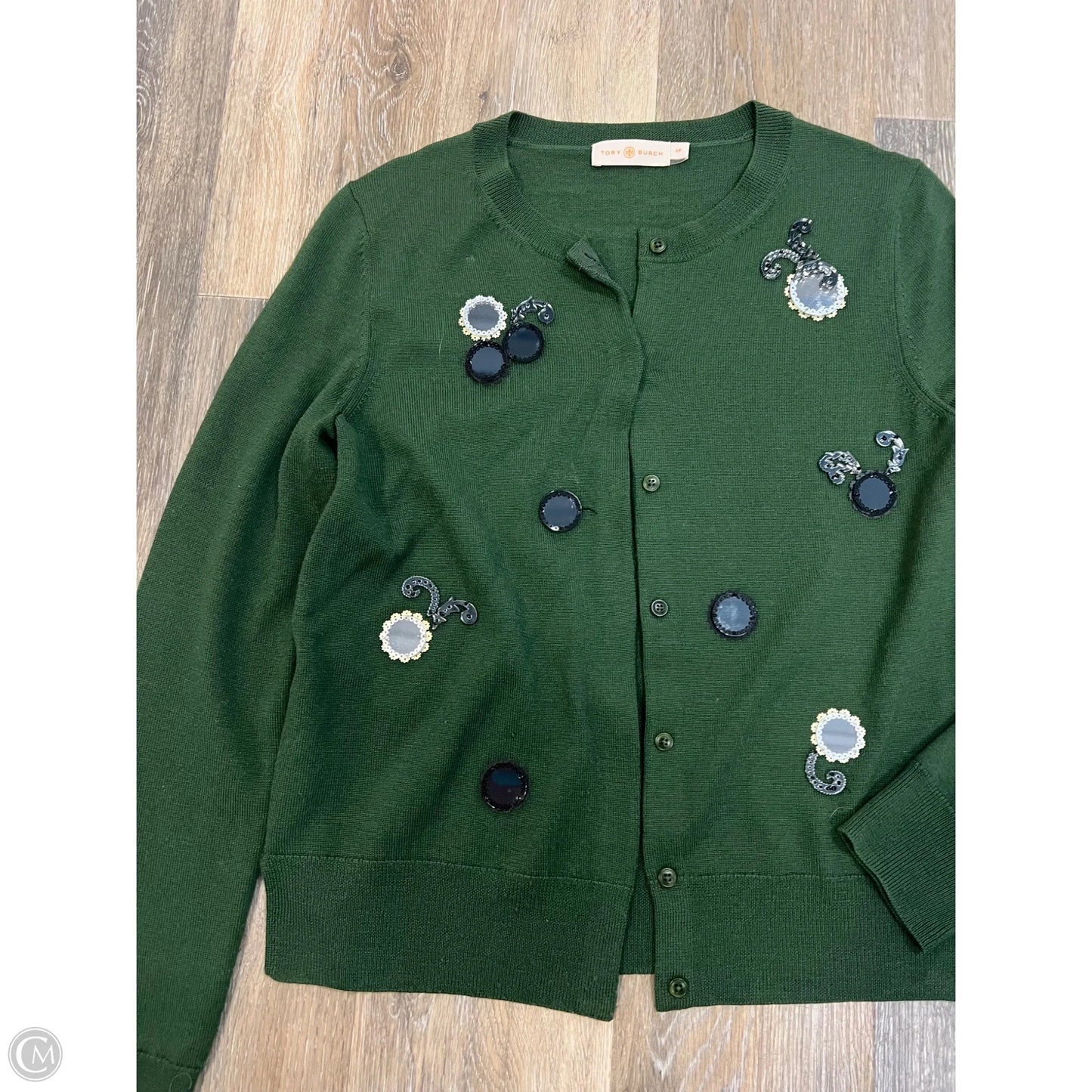 Sweater Cardigan Designer By Tory Burch In Green, Size: S