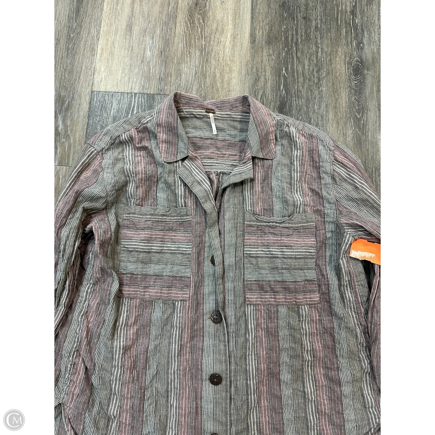 Blouse Long Sleeve By Free People In Grey & Pink, Size: S