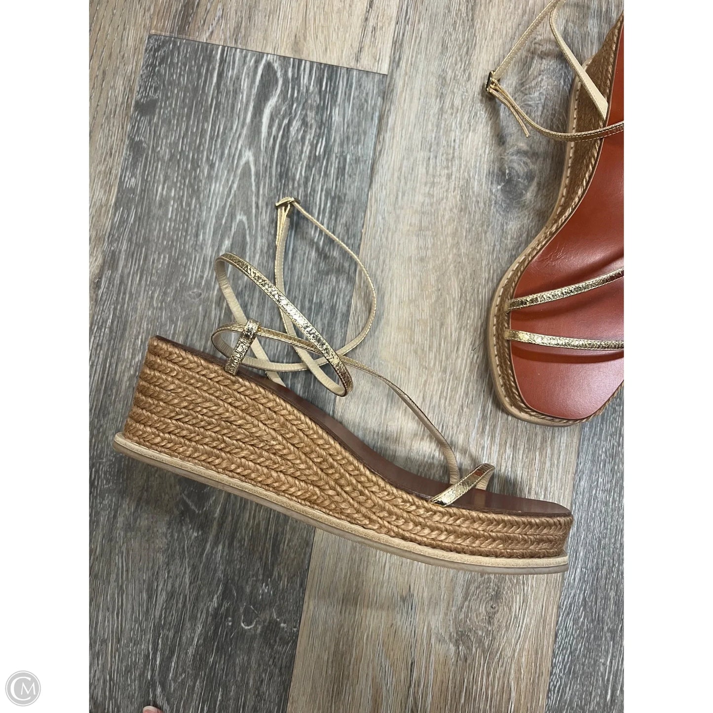 Sandals Luxury Designer By Jimmy Choo In Gold, Size: 7.5/37.5