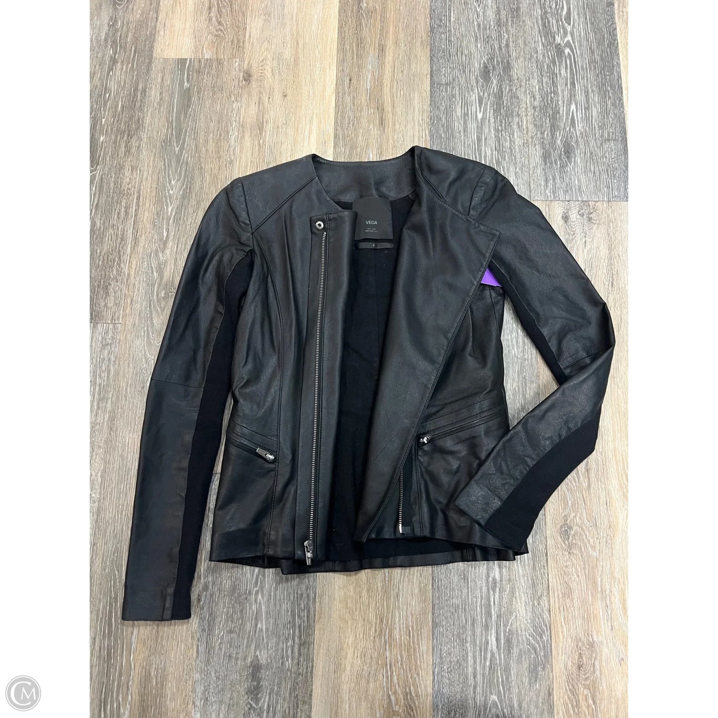 Jacket Moto Leather By Veda In Black, Size: S