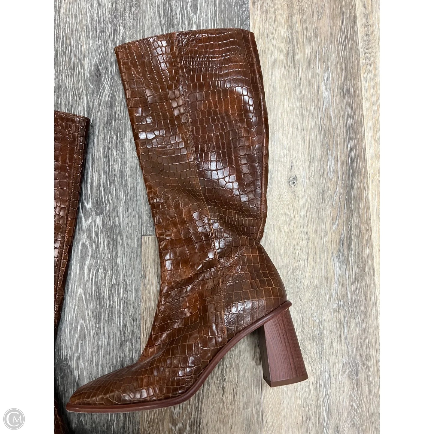 Boots Knee Heels By Alohas In Brown, Size: 9