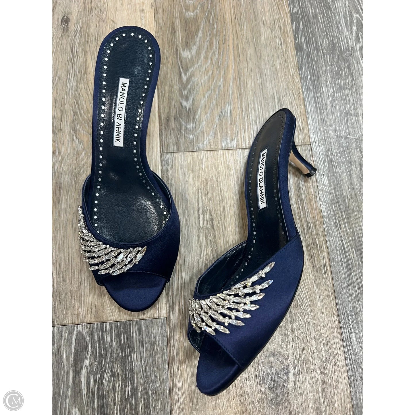 Sandals Luxury Designer By Manolo Blahnik In Blue, Size: 8