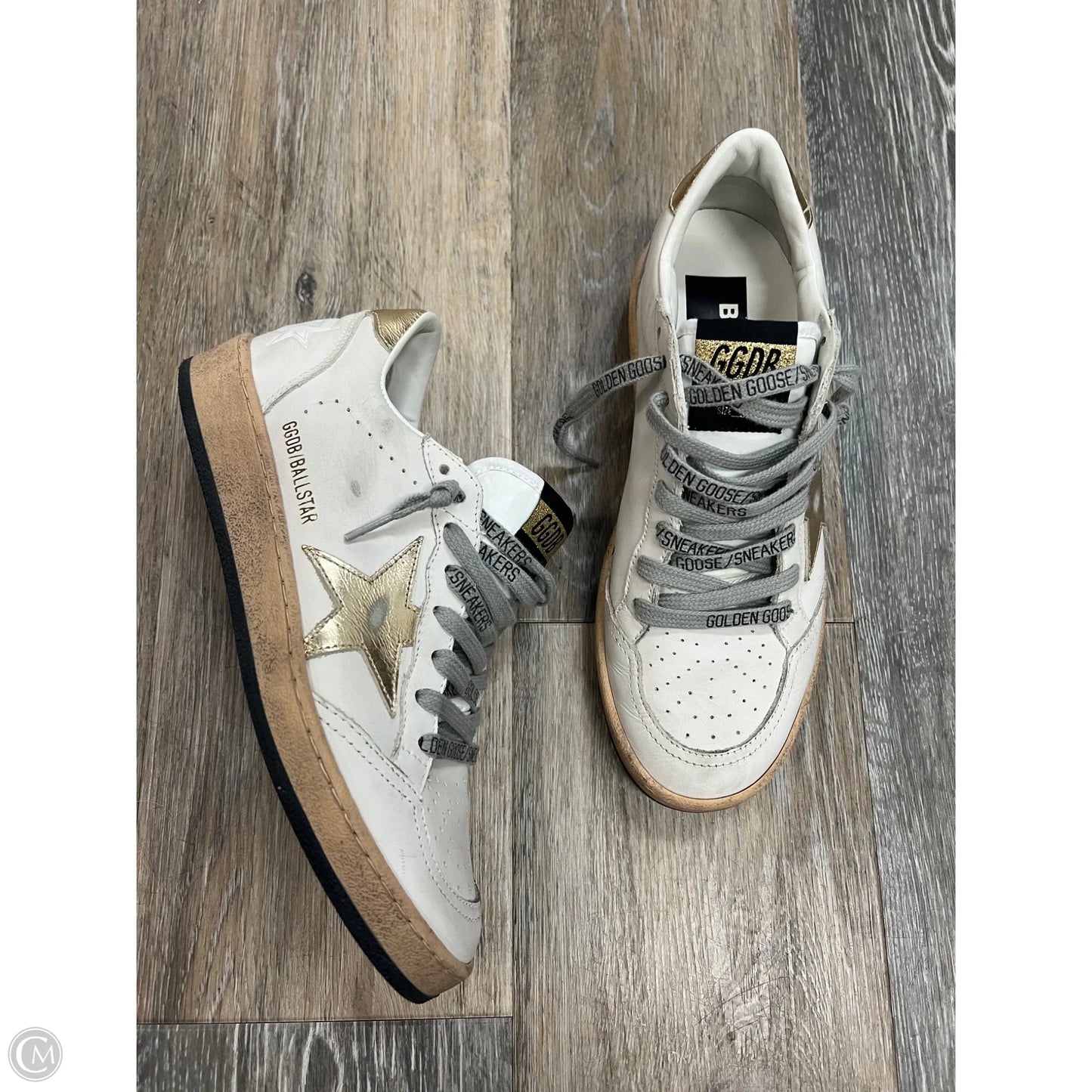 Shoes Luxury Designer By Golden Goose In Gold & White, Size: 7