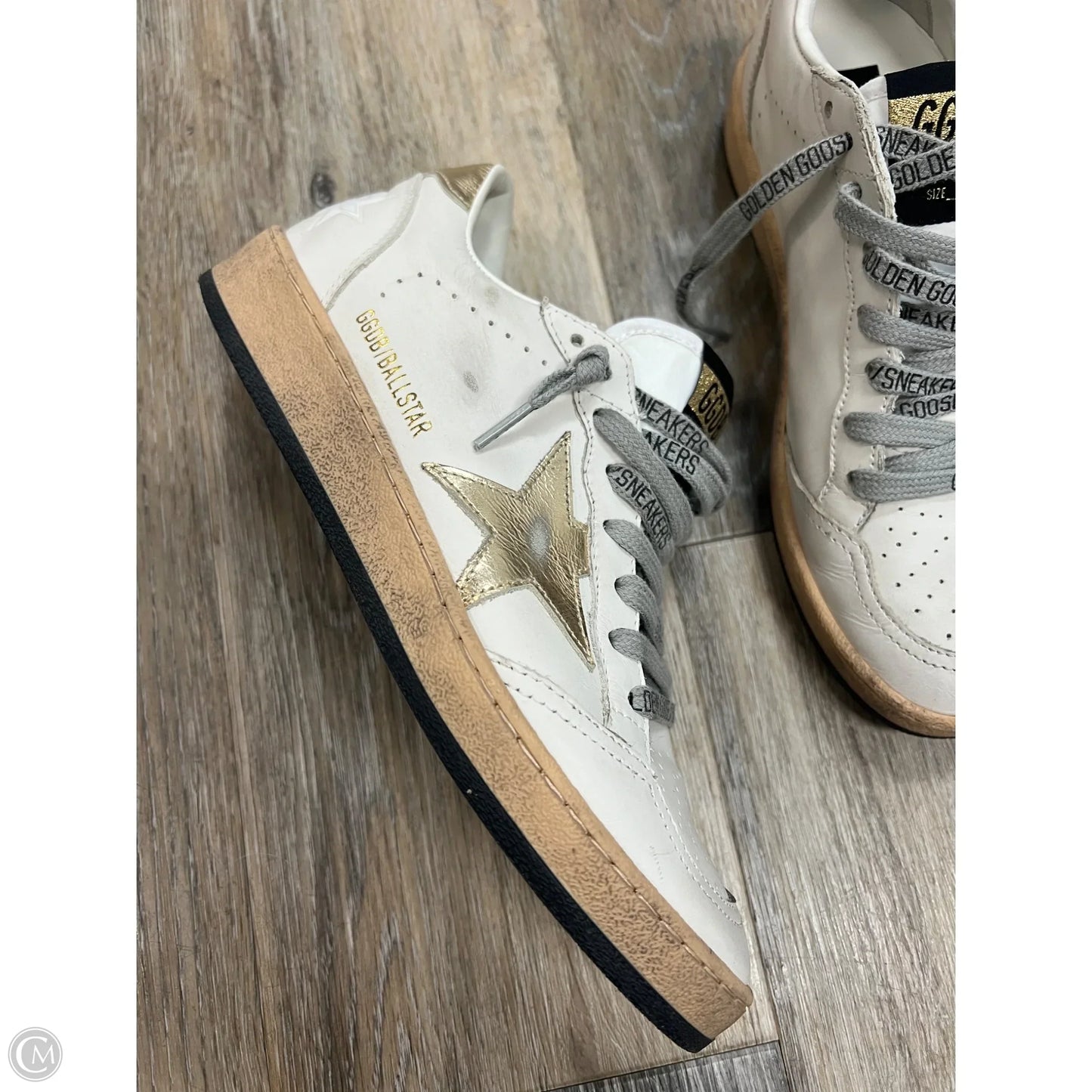 Shoes Luxury Designer By Golden Goose In Gold & White, Size: 7