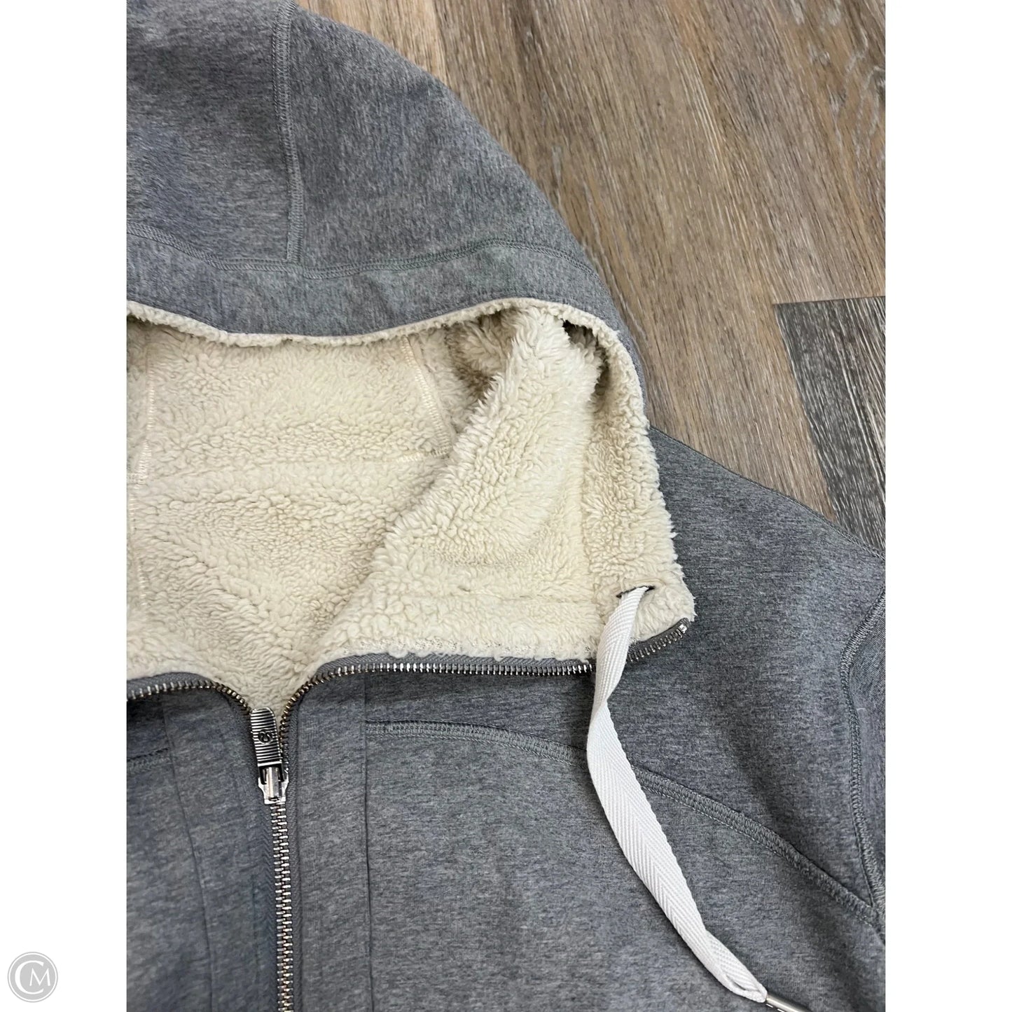 Athletic Sweatshirt Hoodie By Lululemon In Grey, Size: M