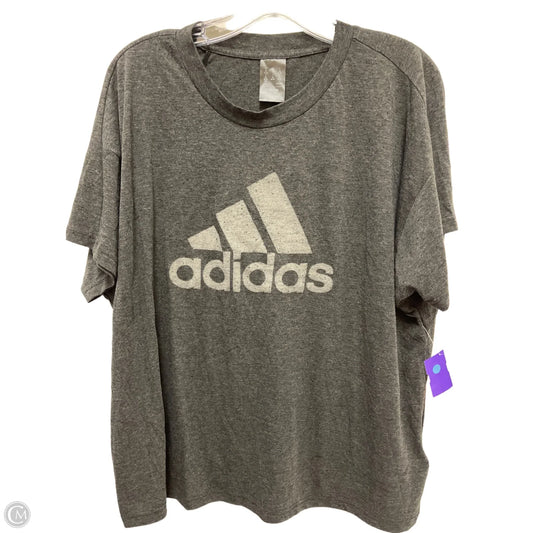 Athletic Top Short Sleeve By Adidas In Grey, Size: 2x