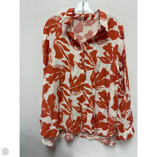 Blouse Long Sleeve By Clothes Mentor In Orange & White, Size: 1x