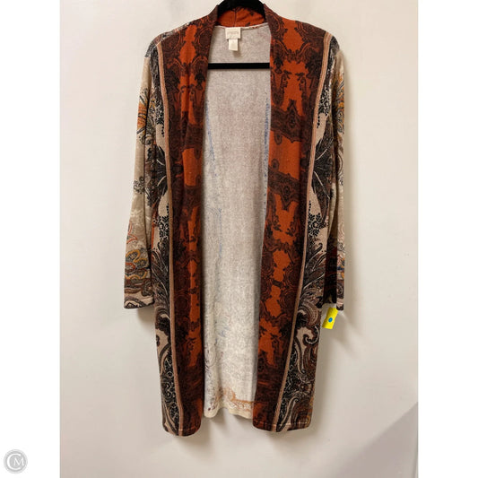Sweater Cardigan By Chicos In Brown & Cream, Size: Xl