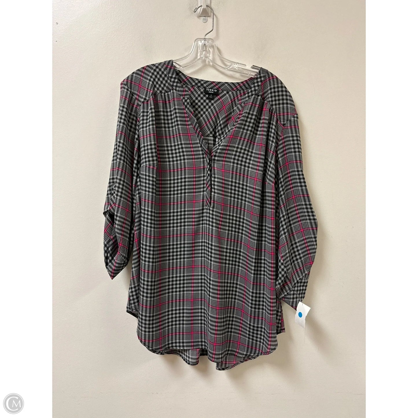 Top Long Sleeve By Torrid In Plaid Pattern, Size: 3x