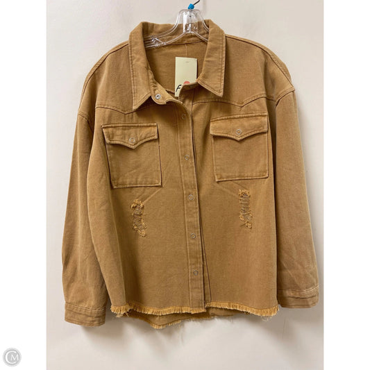Jacket Shirt By Clothes Mentor In Tan, Size: L