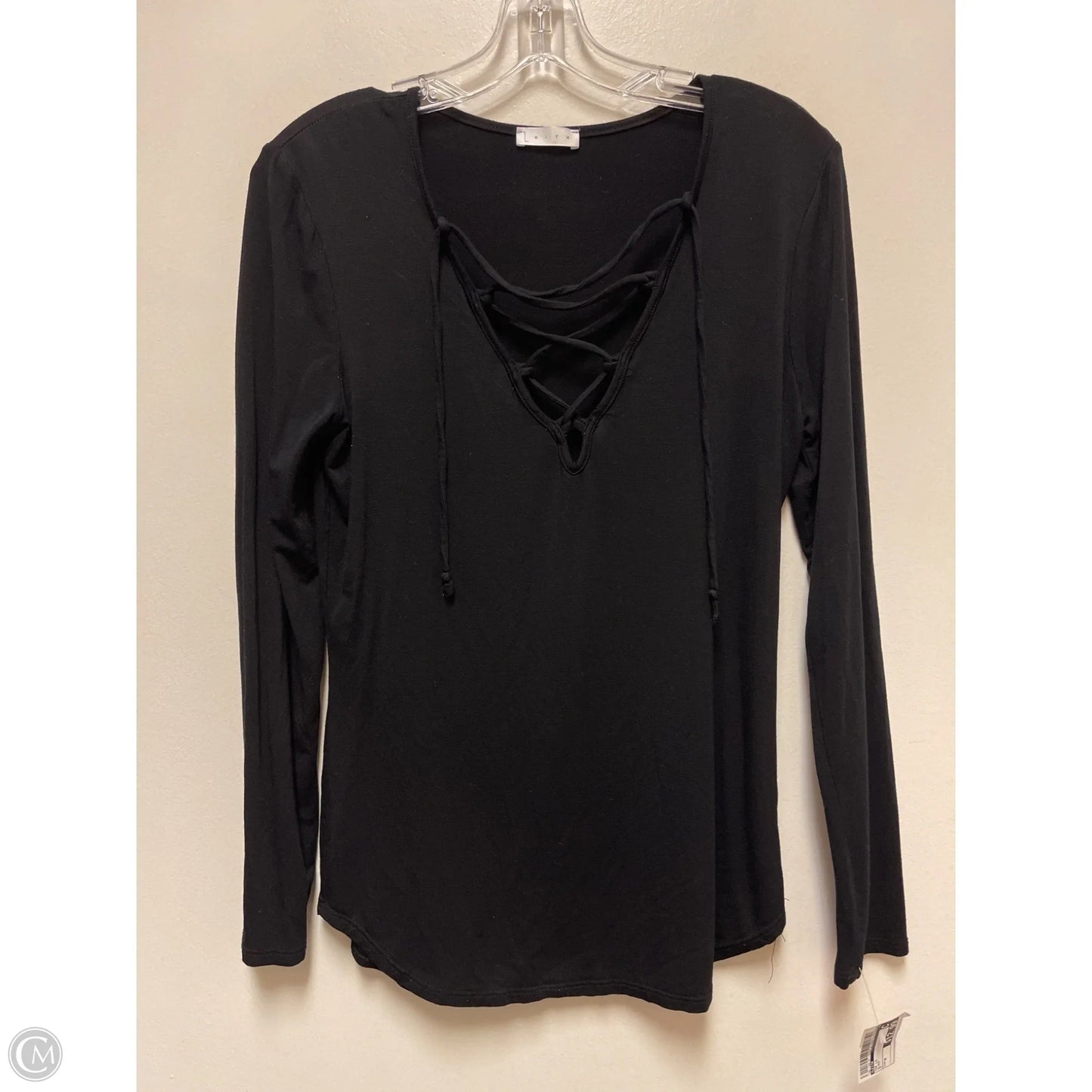 Top Long Sleeve By Leith In Black, Size: M