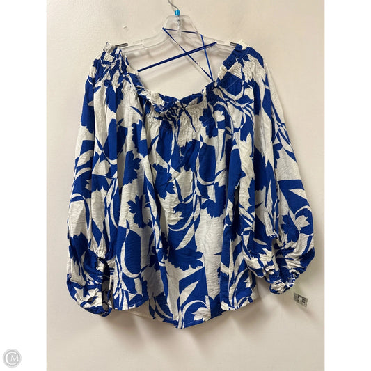 Top Long Sleeve By Oddi In Blue & White, Size: 2x
