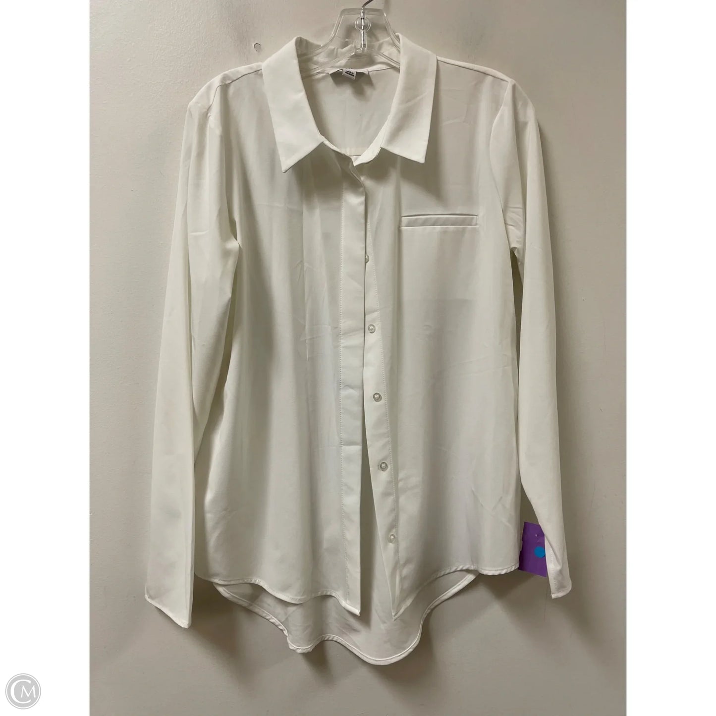 Blouse Long Sleeve By Calvin Klein In White, Size: M