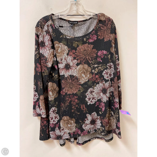 Tunic Long Sleeve By Cable And Gauge In Floral Print, Size: Xl