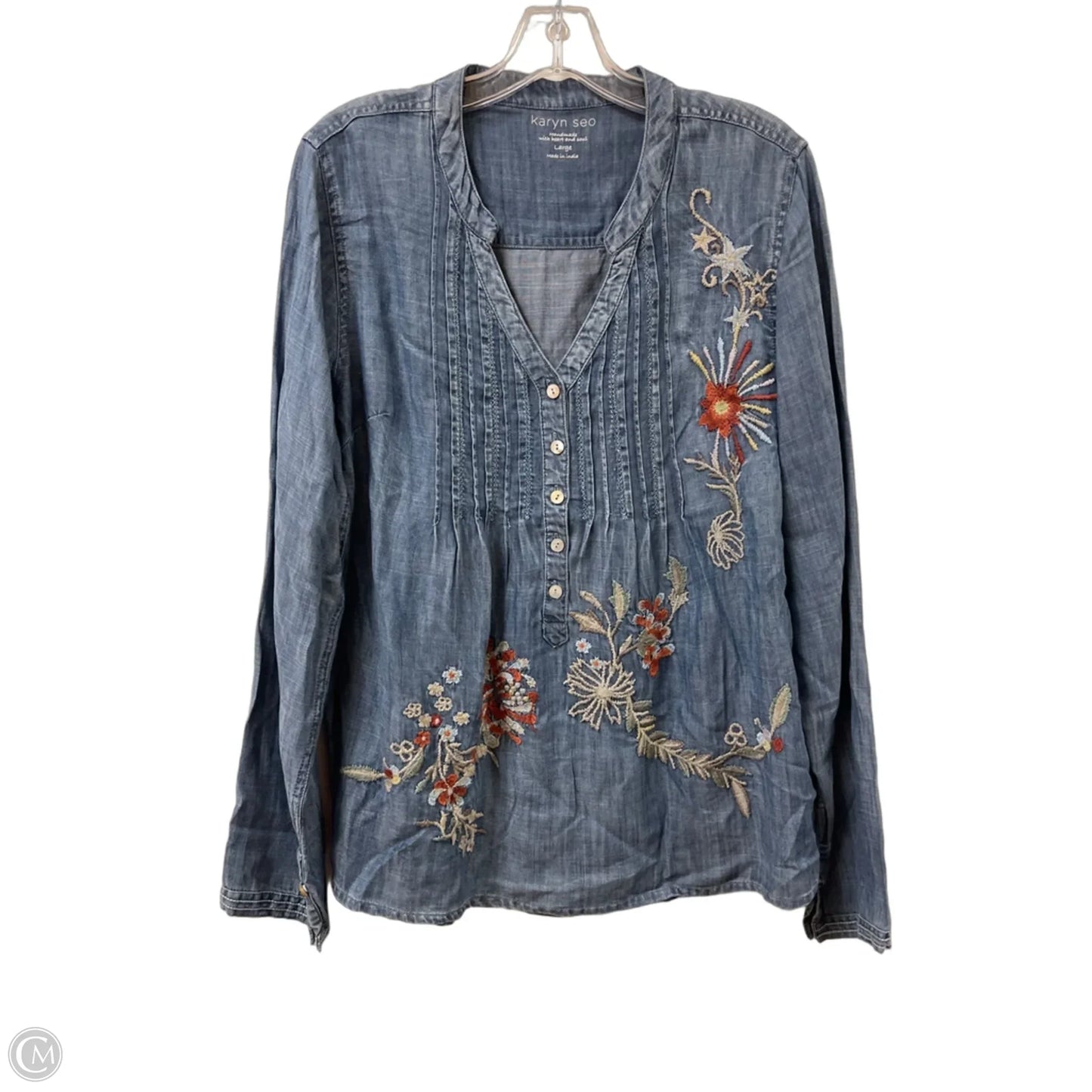 Top Long Sleeve By Clothes Mentor In Blue Denim, Size: L