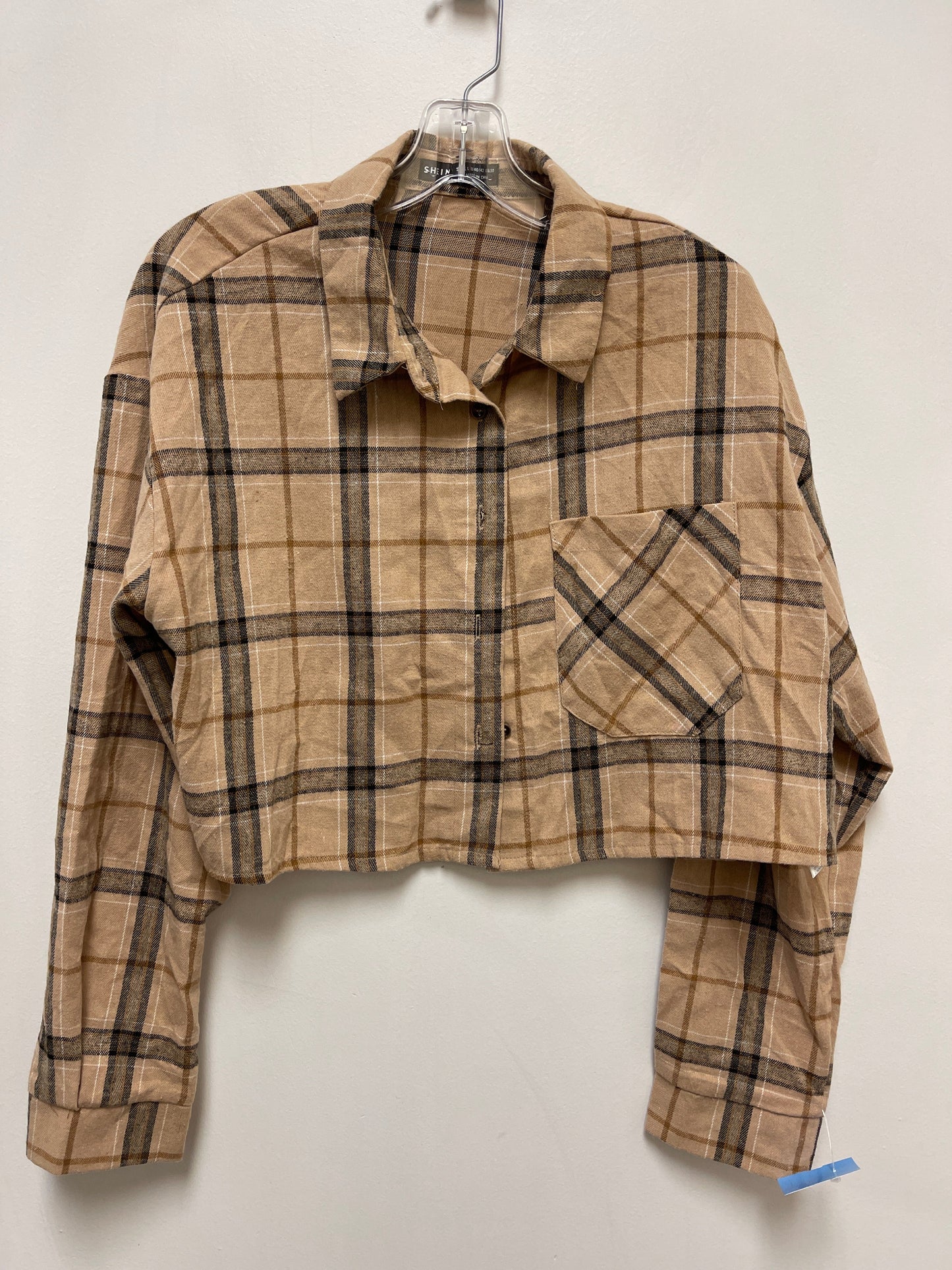 Blouse Long Sleeve By Shein In Tan, Size: L