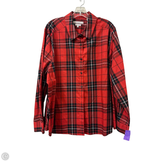 Blouse Long Sleeve By Foxcroft In Red, Size: 3x