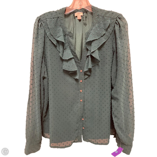 Blouse Long Sleeve By J. Crew In Green, Size: L