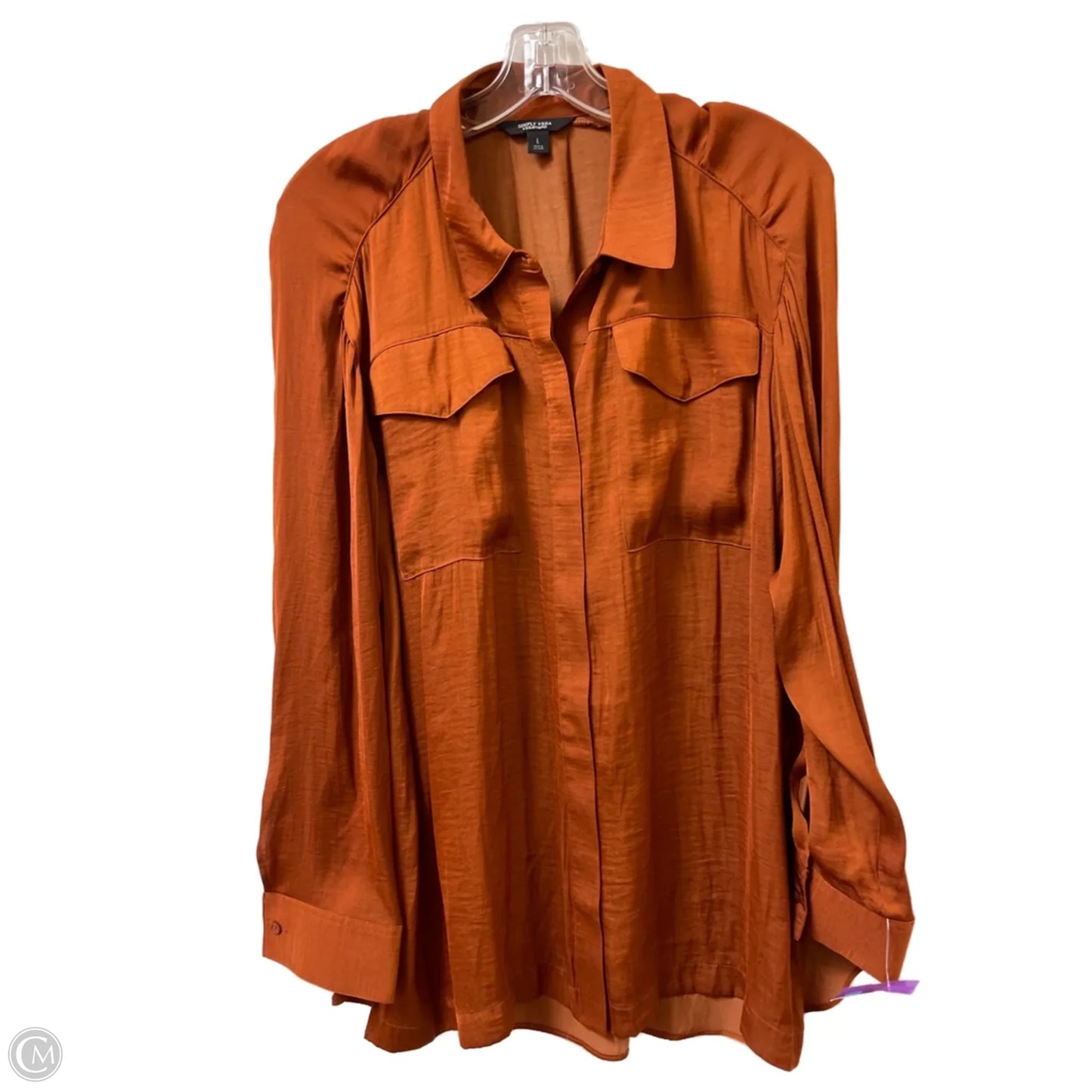 Blouse Long Sleeve By Simply Vera In Orange, Size: L