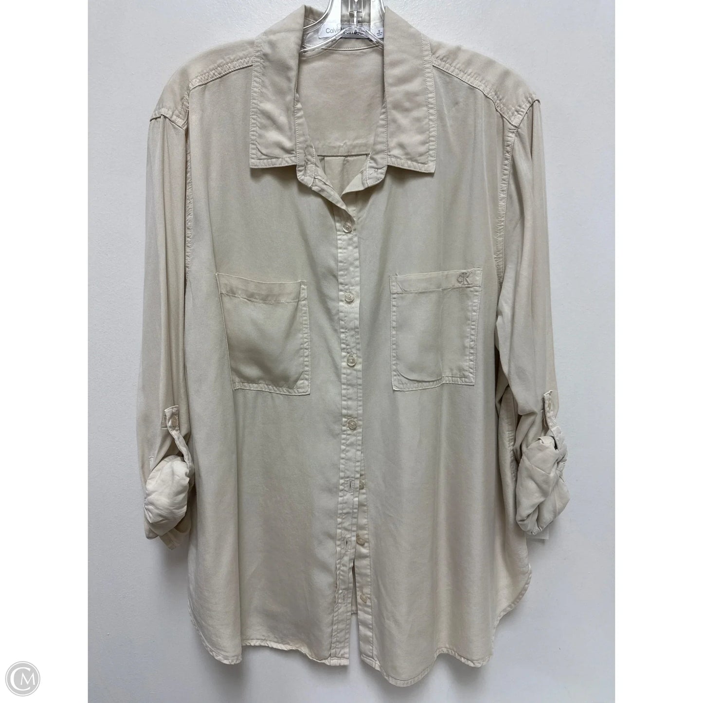 Blouse Long Sleeve By Calvin Klein In Cream, Size: 1x