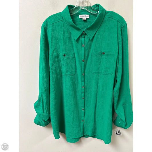 Blouse Long Sleeve By Calvin Klein In Green, Size: L