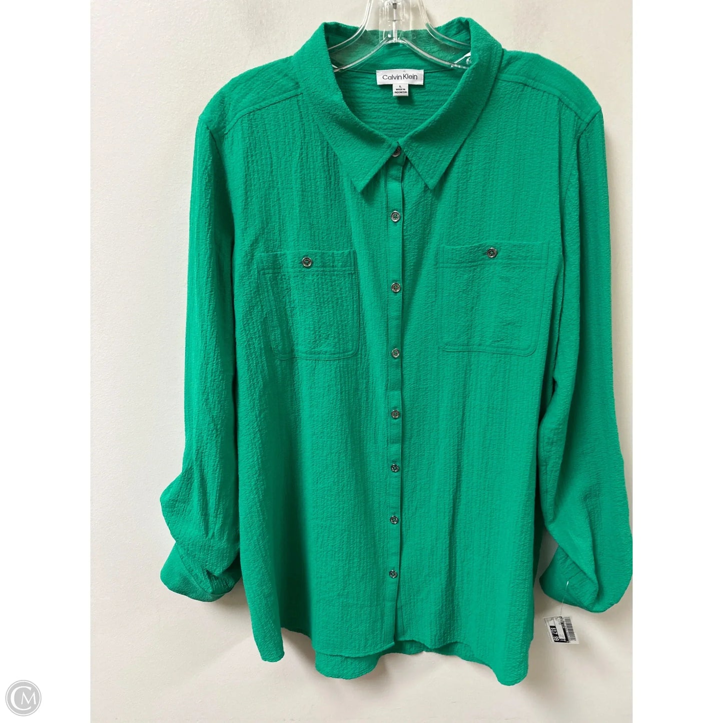 Blouse Long Sleeve By Calvin Klein In Green, Size: L