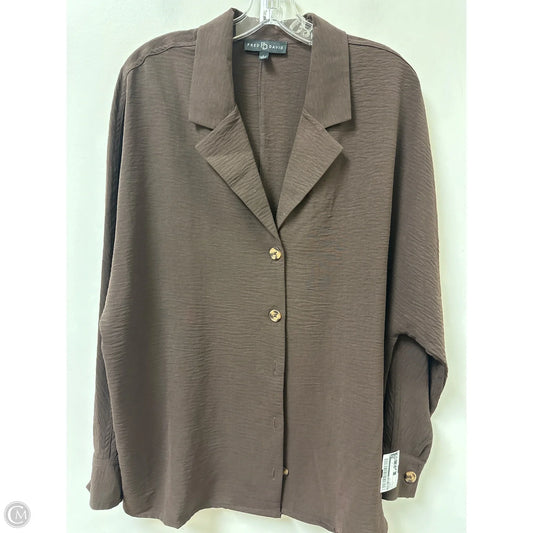 Blouse Long Sleeve By Fred David In Brown, Size: L