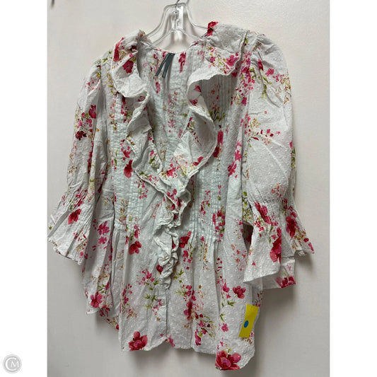 Blouse Long Sleeve By Anthropologie In Floral Print, Size: 2x