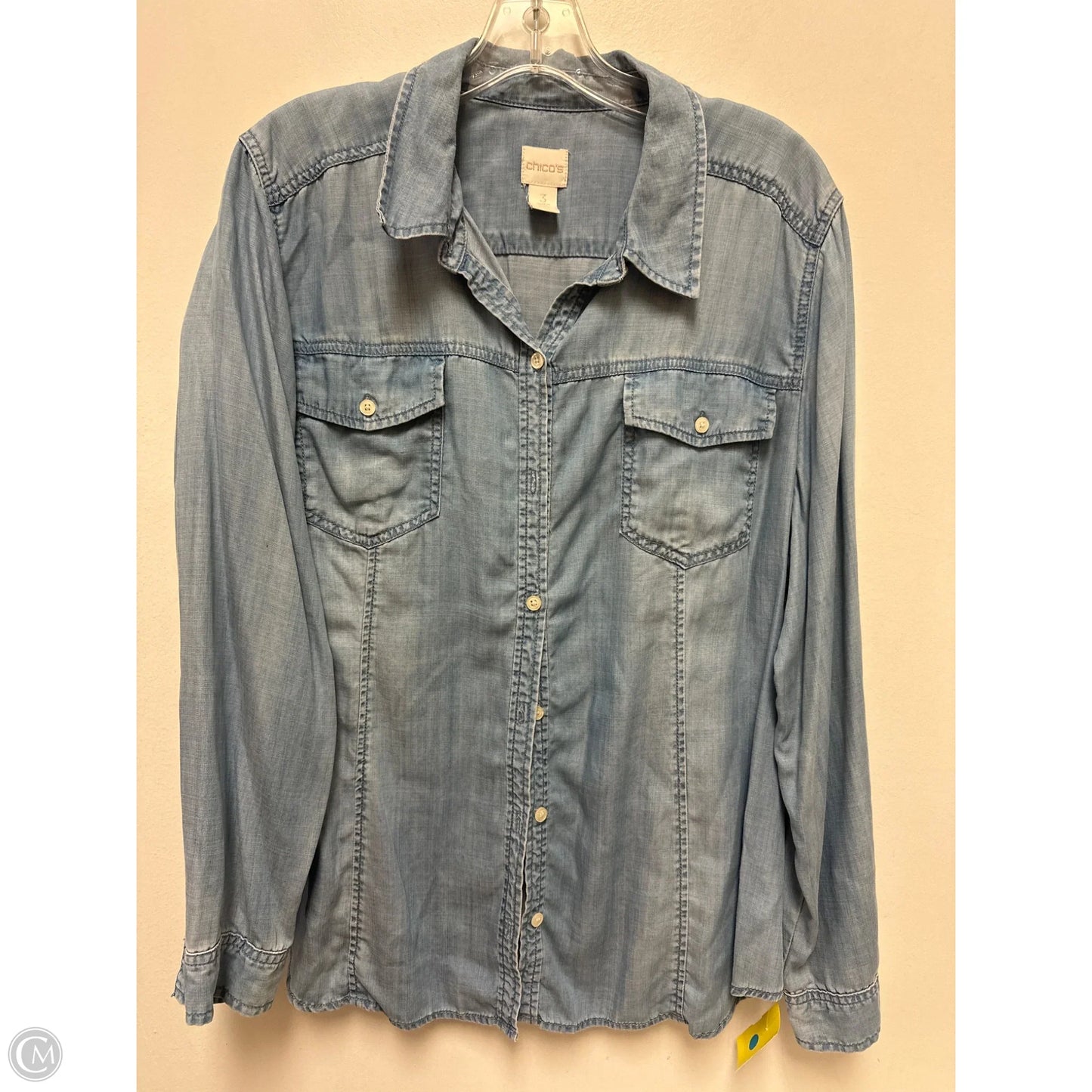 Blouse Long Sleeve By Chicos In Blue Red & White, Size: Xl