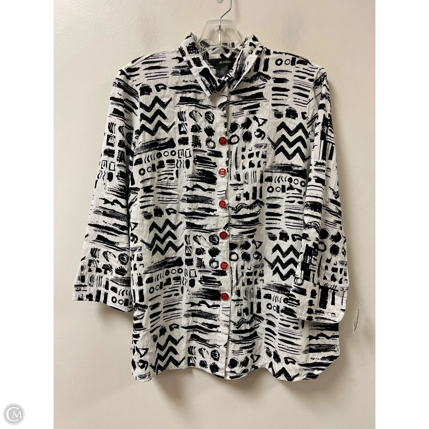 Blouse Long Sleeve By Ali Miles In Black & White, Size: S