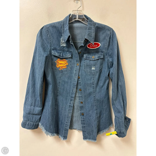 Blouse Long Sleeve By Allegra K In Blue Denim, Size: Xs