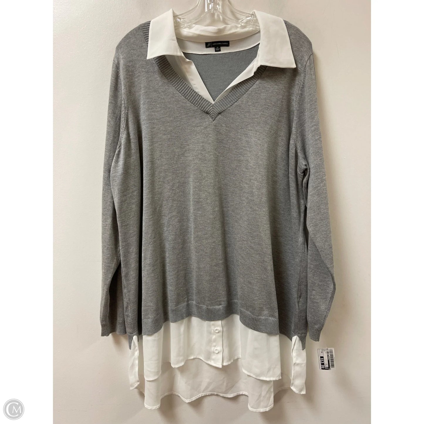 Top Long Sleeve By Adrianna Papell In Grey, Size: 2x