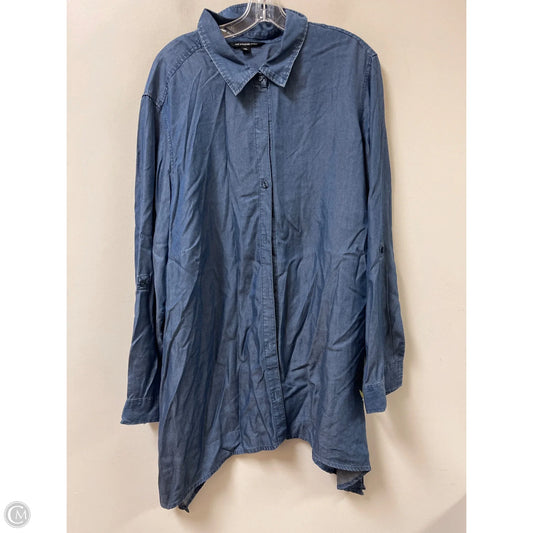Blouse Long Sleeve By Zac And Rachel In Blue, Size: 3x