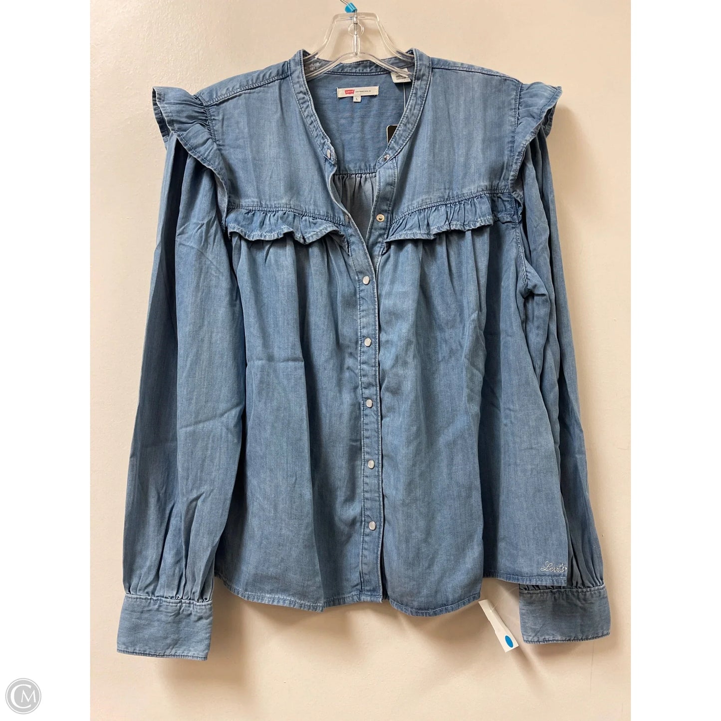 Blouse Long Sleeve By Levis In Blue Denim, Size: L