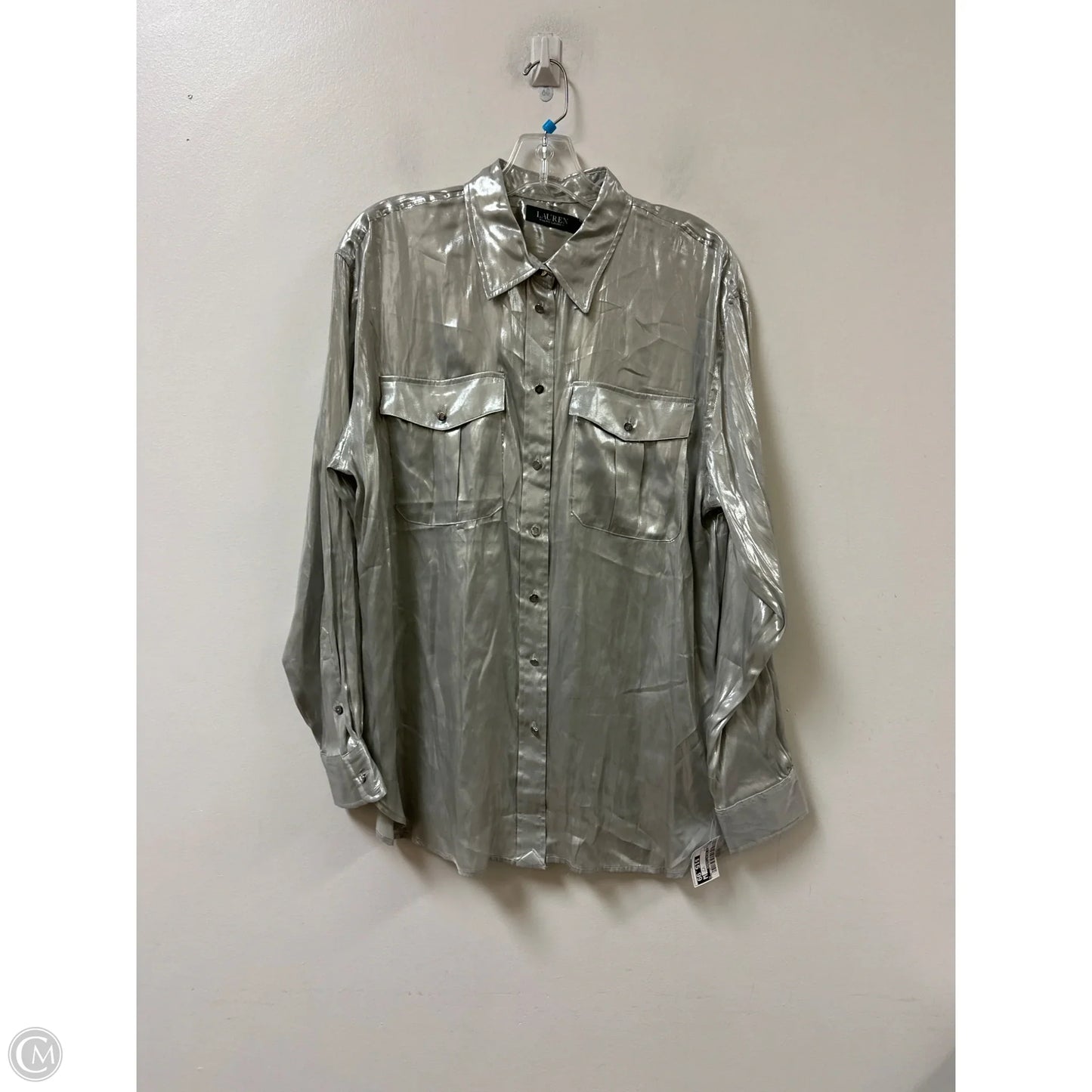 Blouse Long Sleeve By Lauren By Ralph Lauren In Silver, Size: L