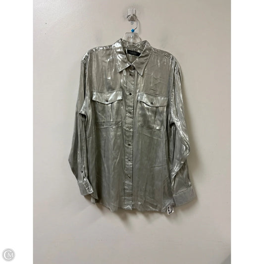 Blouse Long Sleeve By Lauren By Ralph Lauren In Silver, Size: L