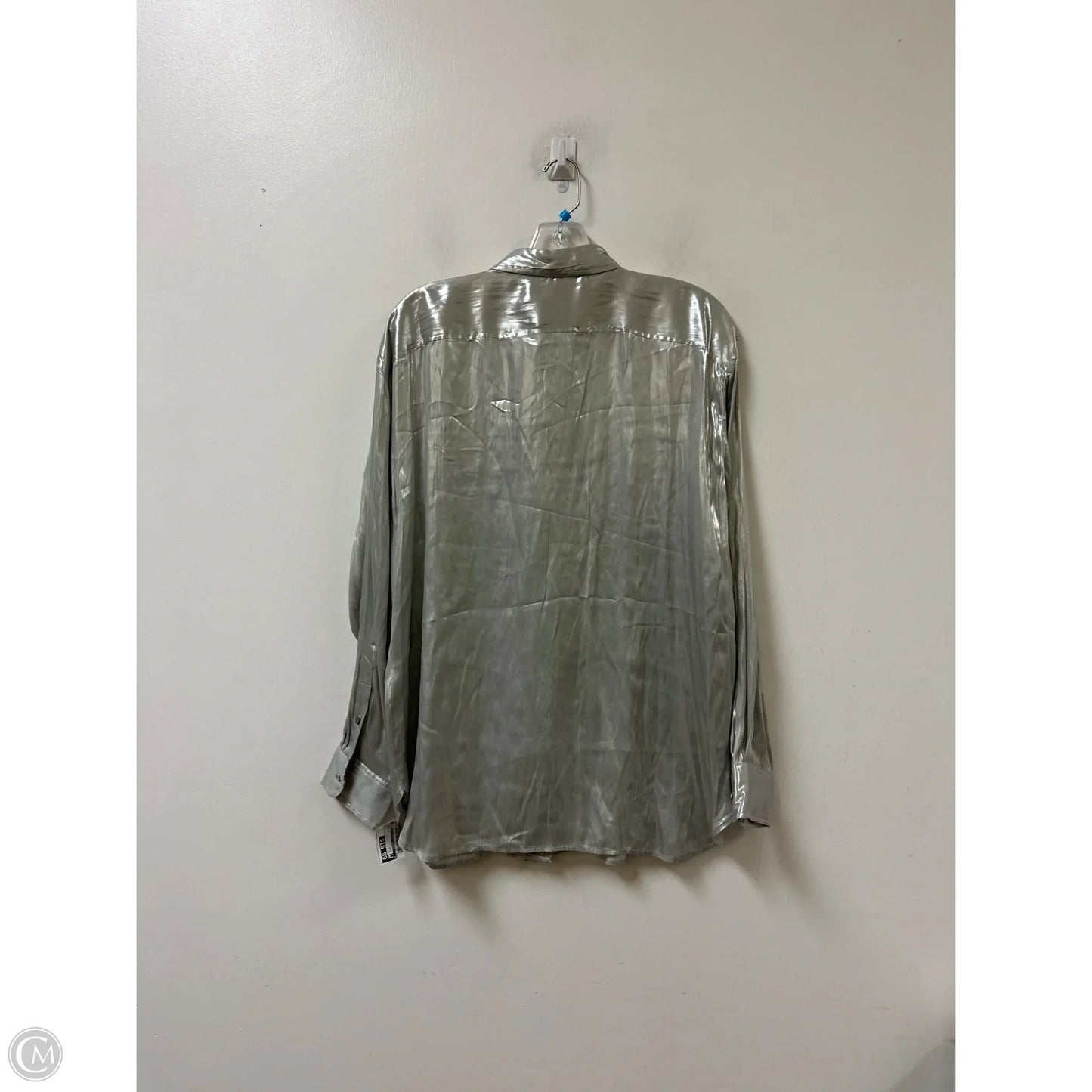 Blouse Long Sleeve By Lauren By Ralph Lauren In Silver, Size: L