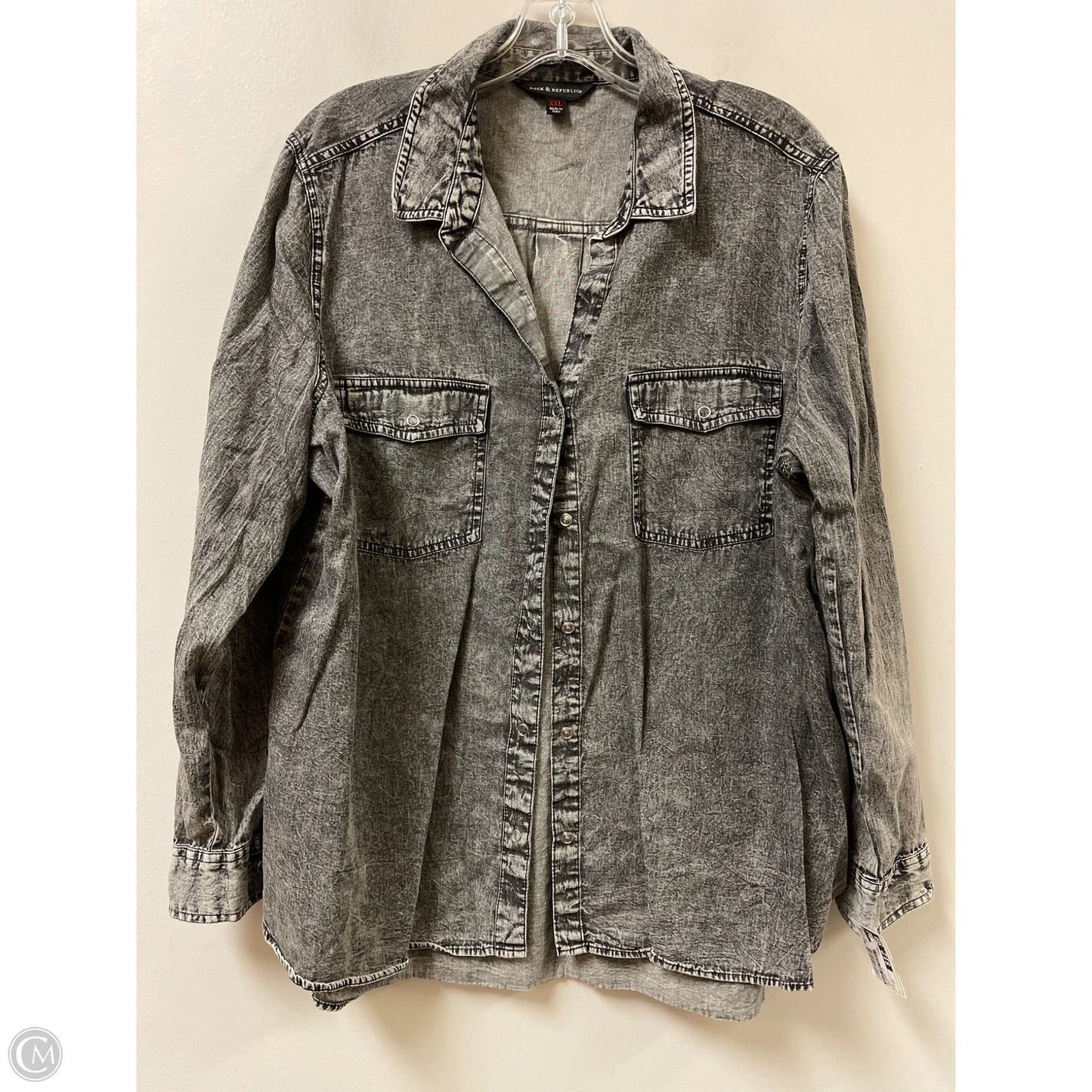 Blouse Long Sleeve By Rock And Republic In Grey, Size: 1x