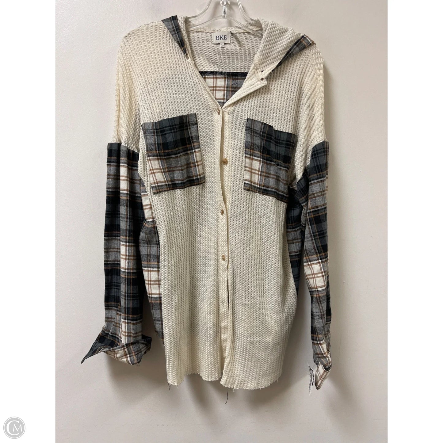 Blouse Long Sleeve By Bke In Plaid Pattern, Size: L