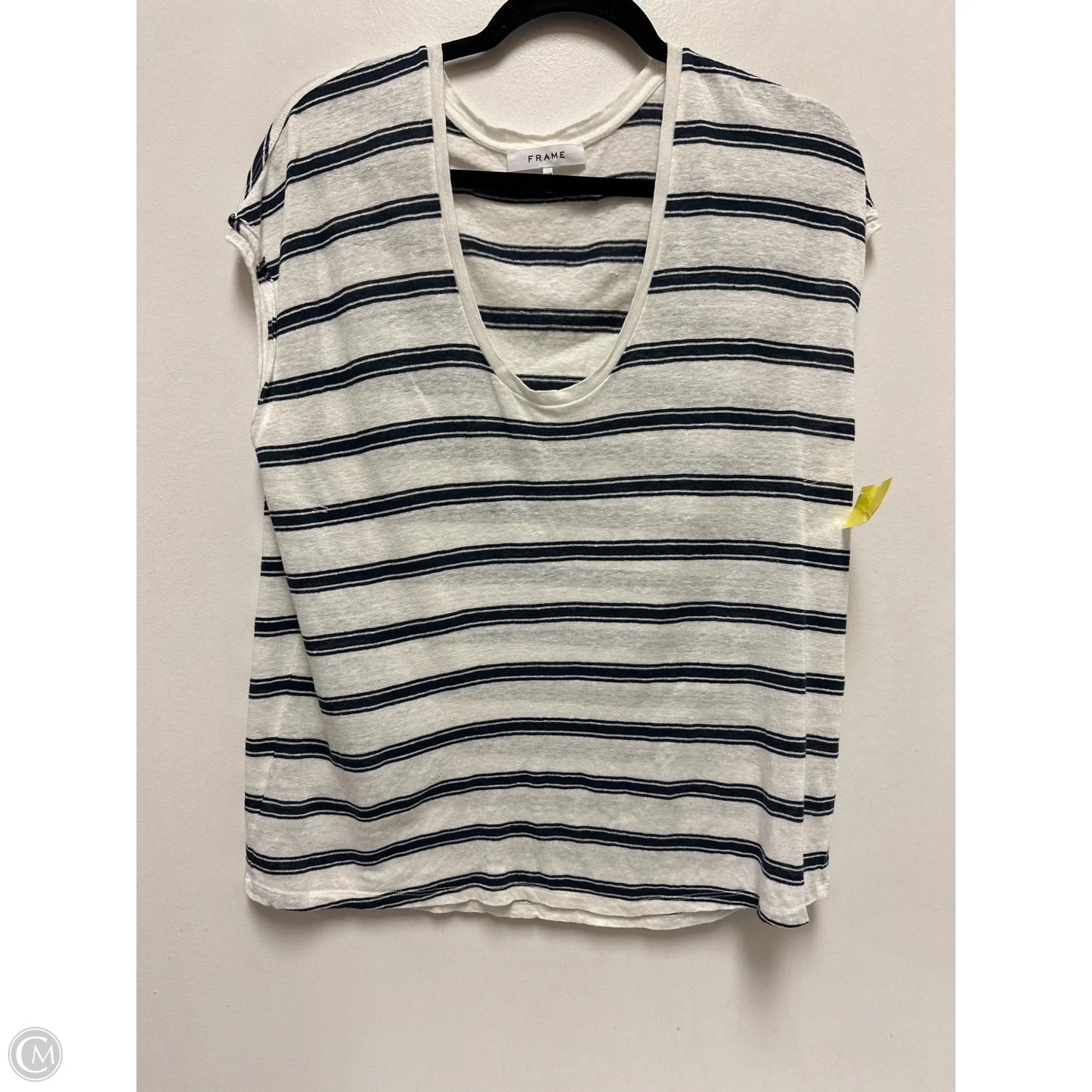 Top Short Sleeve By Frame In Blue & Cream, Size: M