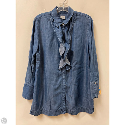 Blouse Long Sleeve By Chicos In Blue Denim, Size: M