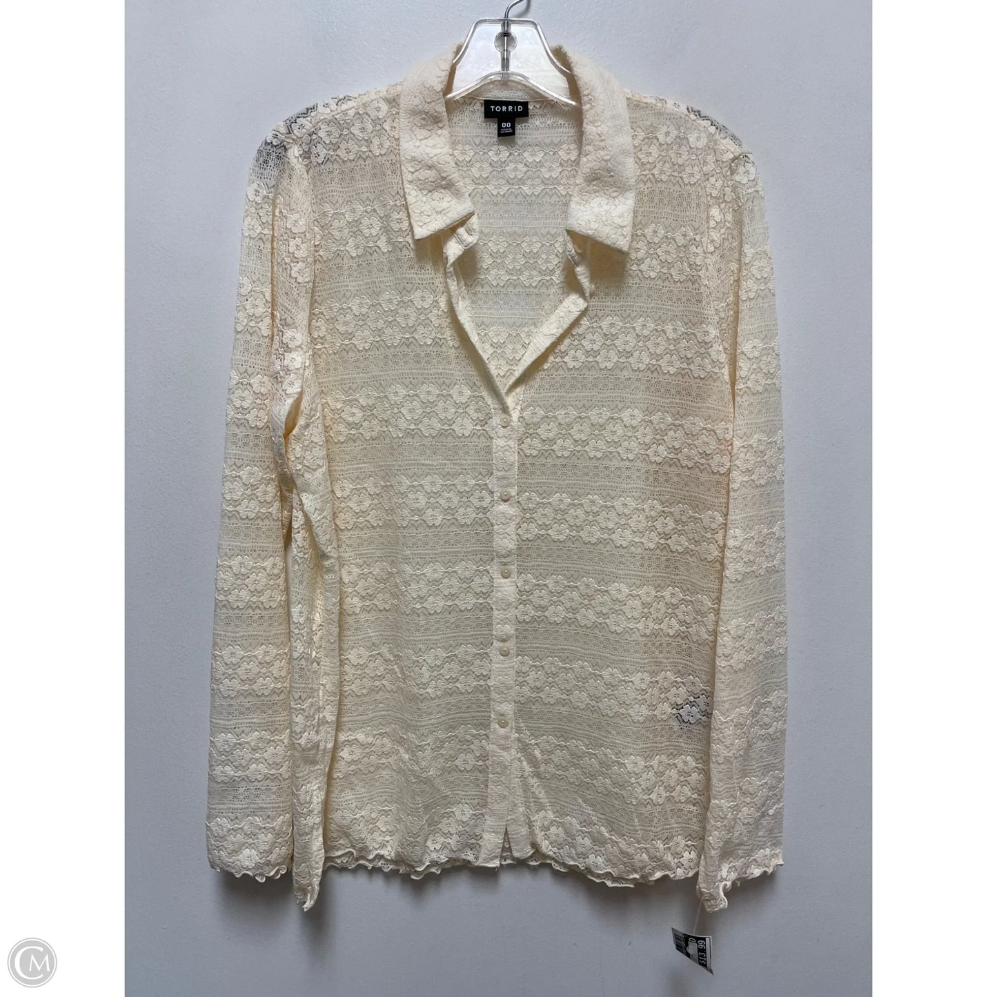 Blouse Long Sleeve By Torrid In Cream, Size: L