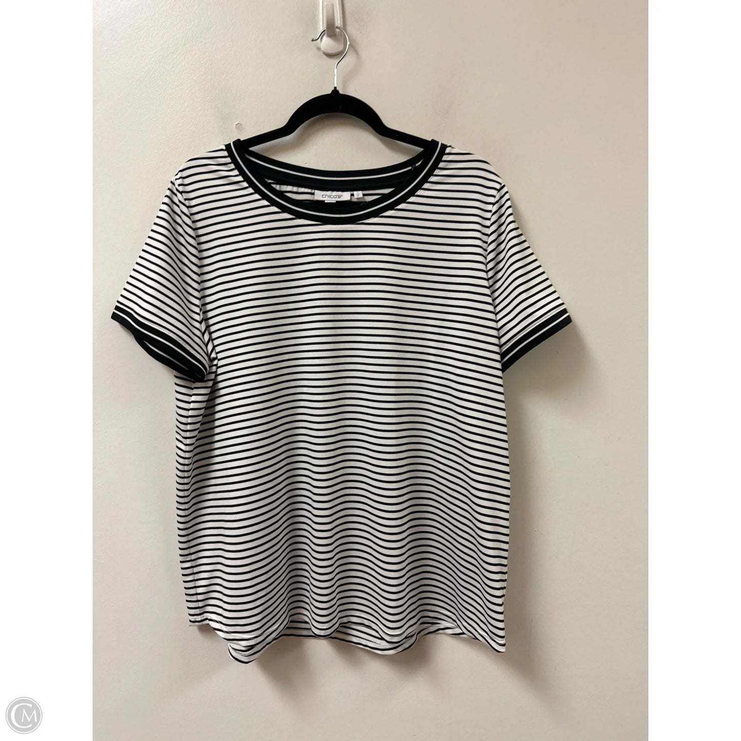 Top Short Sleeve By Chicos In Black & White, Size: M
